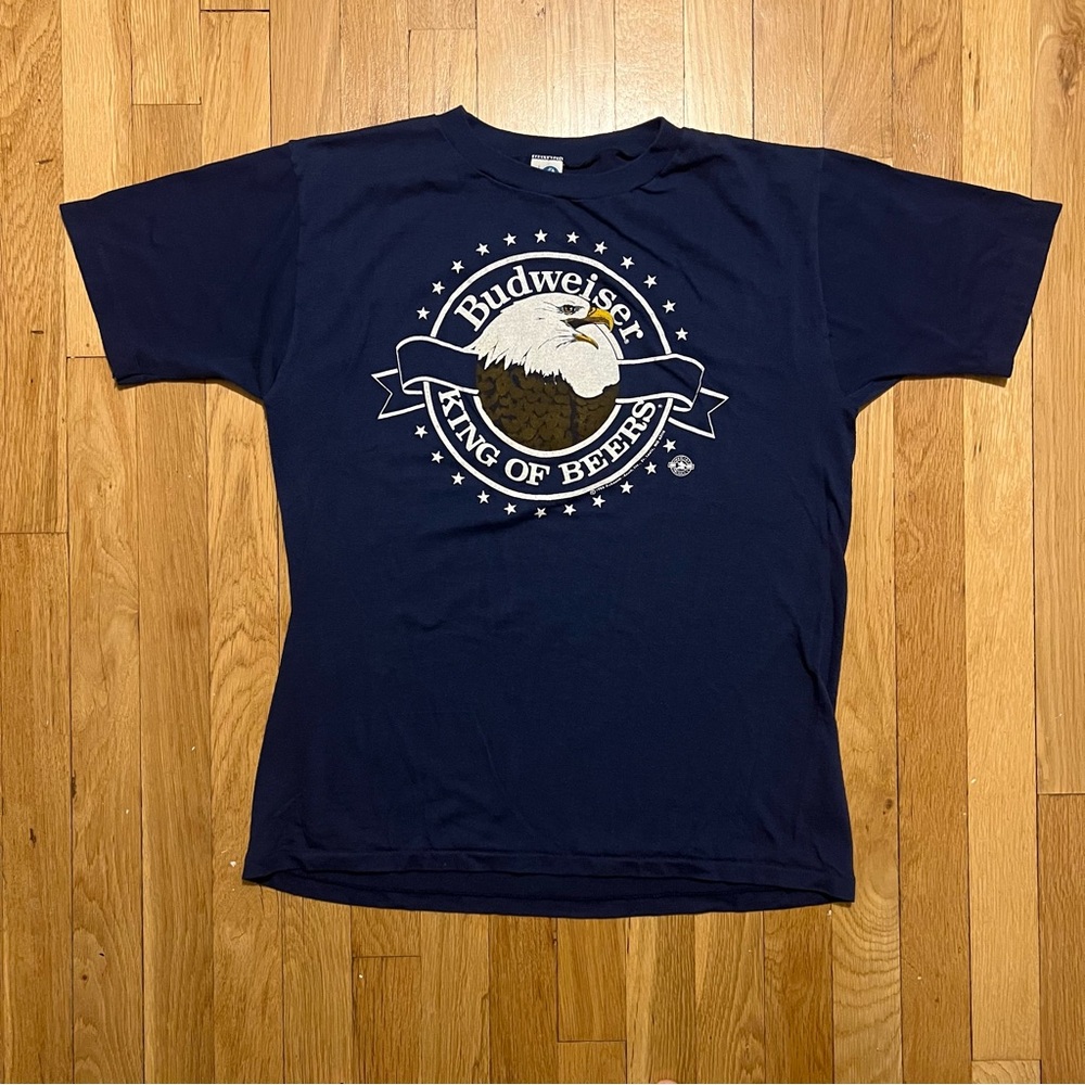 Vintage 1986 Budweiser King Of Beers Large Blue T Shirt